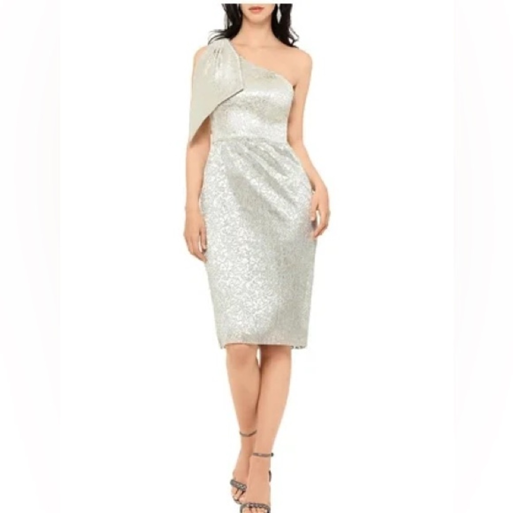 Betsy & Adam shimmery one shoulder cocktail dress